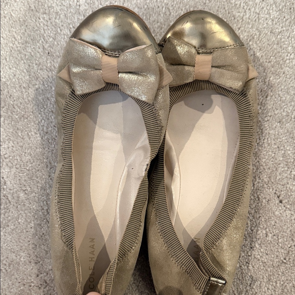 Cole Haan Women's Metallic Gold Flats with Bow